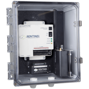 Sentinel autodialer with 4G Verizon cellular modem. NEMA 4X enclosure, battery backup.
