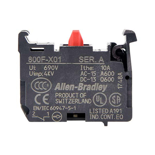 NC Contact, 10A 120Vac Contact Block, Allen Bradley 800F-X01