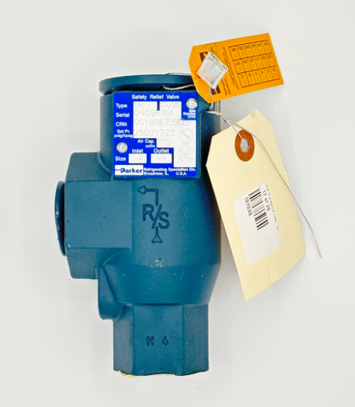 top view, blue painted relief valve, SR1-250