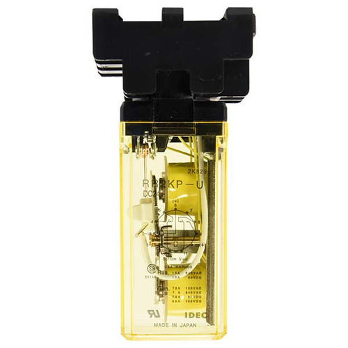 Relay, Ice cube, 24Vdc coil, DPDT, 10A contacts, latching, includes DIN rail mount base, IDEC