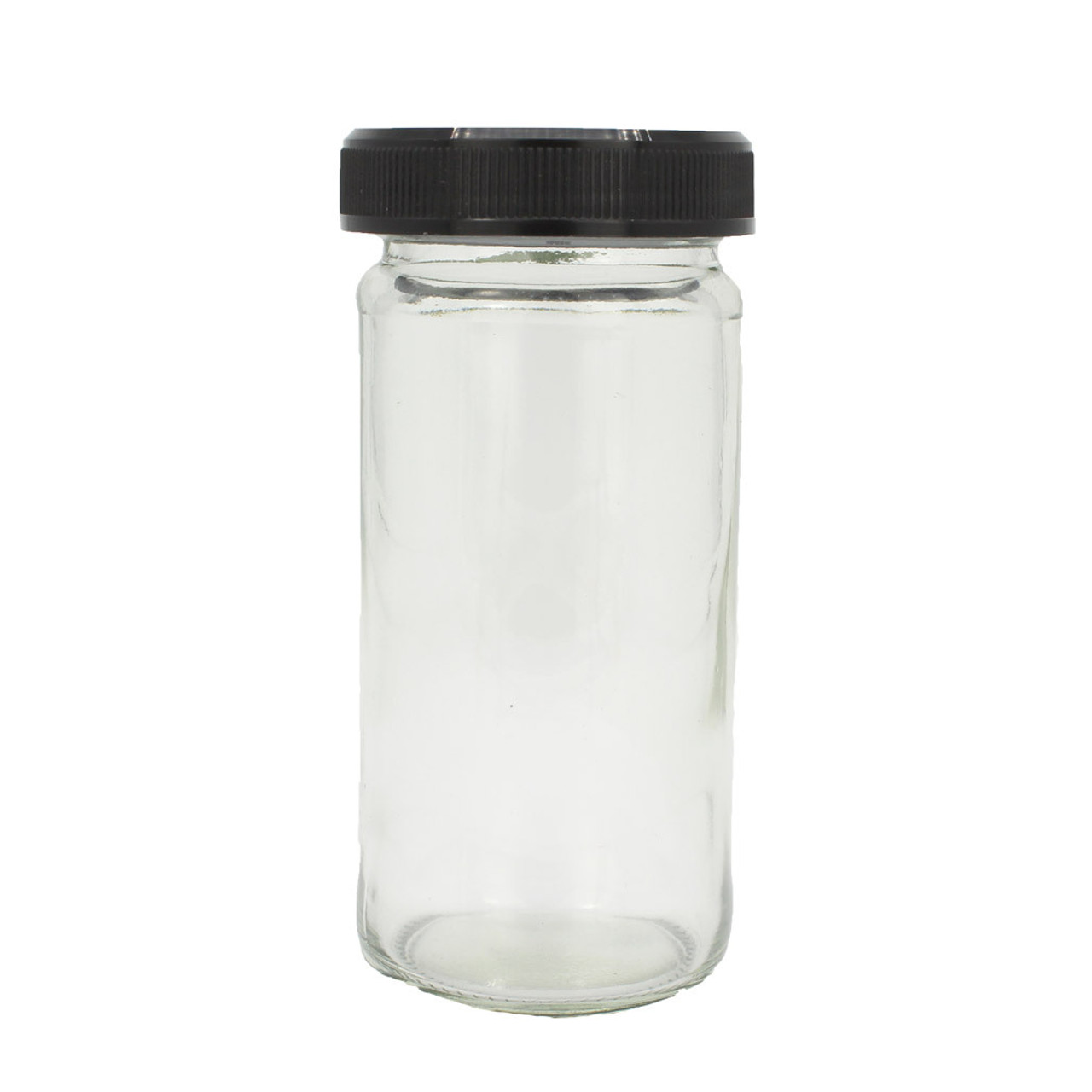 4 oz Spice Jar Round Glass with Shaker Fitment and Black Lid