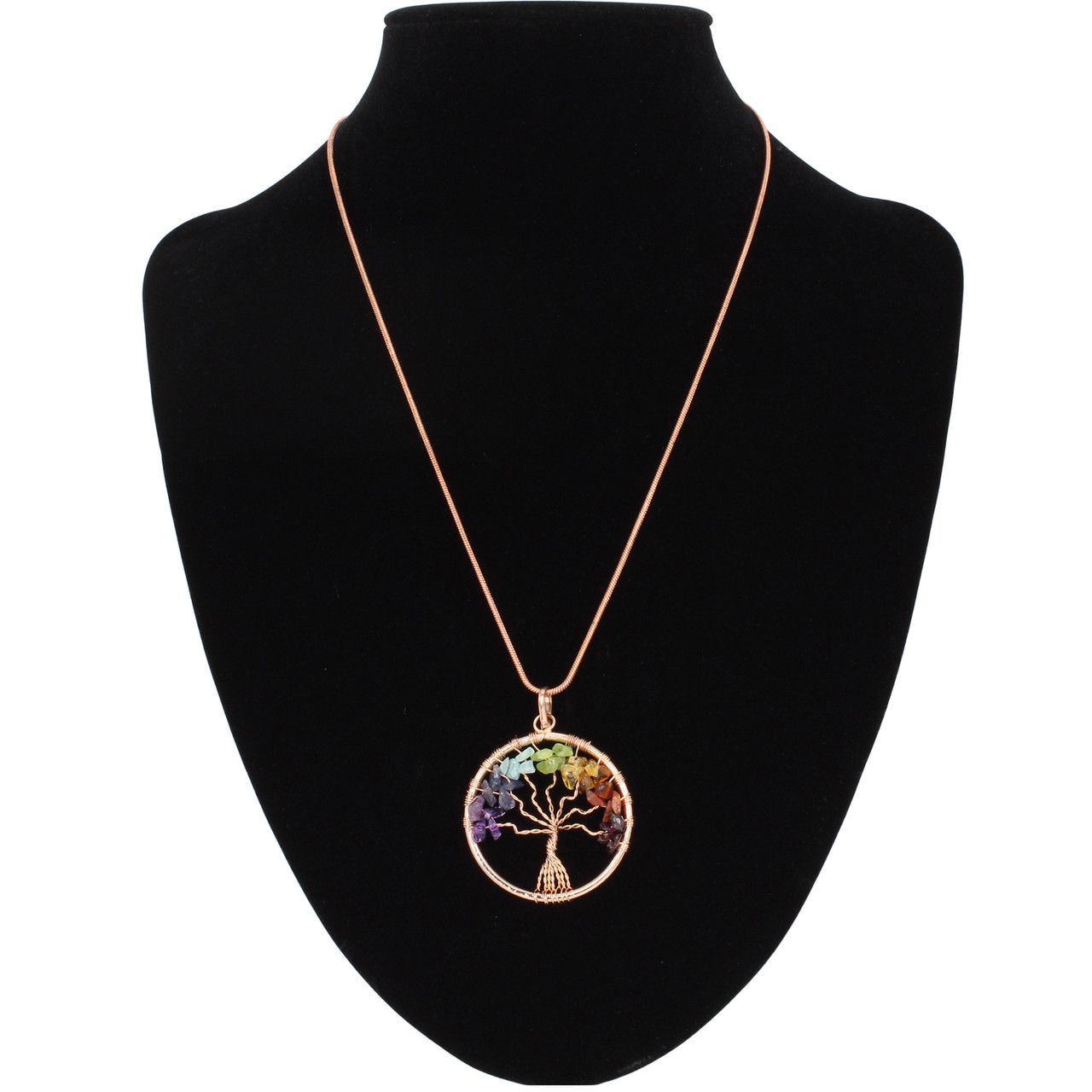 Gold Plated Chakra Tree of Life Circle Pendant Necklace