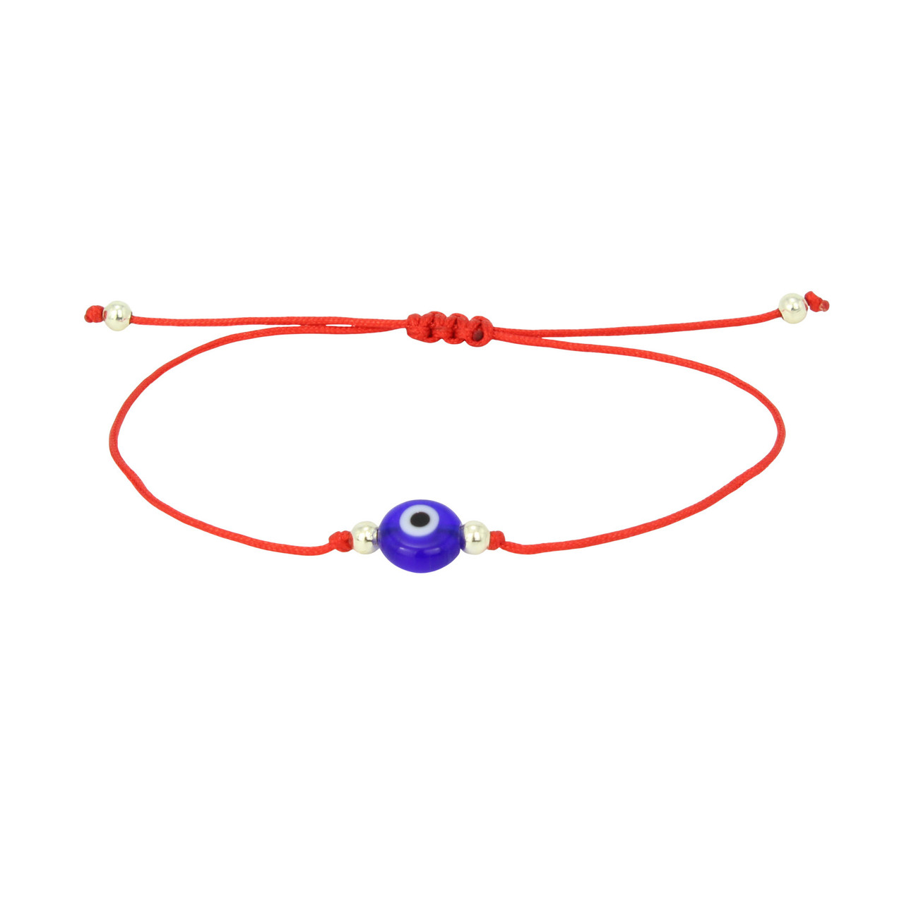 Handmade Evil Eye Bracelet On Red String With Goldtone Beads - 2 Blue & 2 Red Eyes