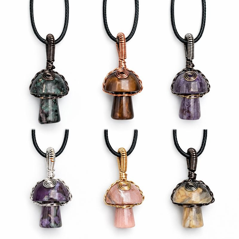 Wire-Wrapped Crystal Mushroom Necklace (Crystals Vary) Wire-Wrapped Crystal Mushroom Necklace (Crystals Vary)
