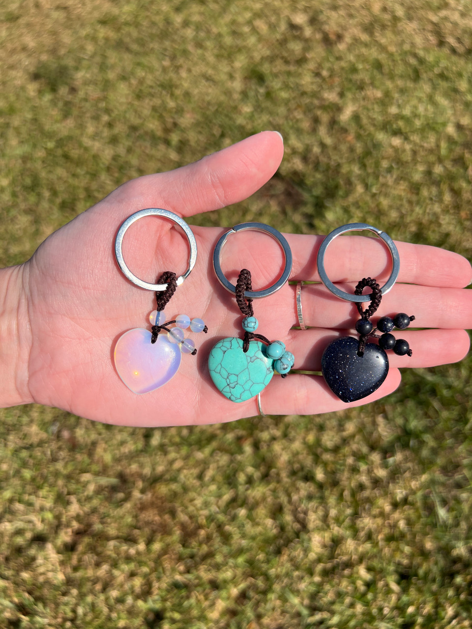 Heart Shaped Gemstone Keychains Crystals Vary