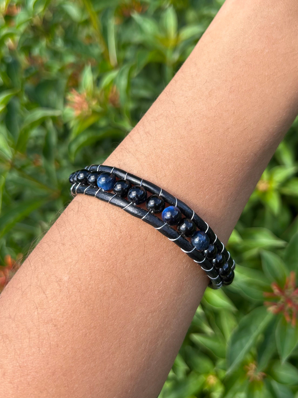 Leather Gemstone Clasp Bracelet (Stones Vary)