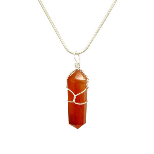 Carnelian Wire Wrap Point Pendant Necklace