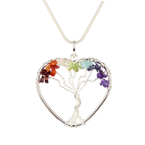 Chakra Tree of Life Heart Pendant Necklace