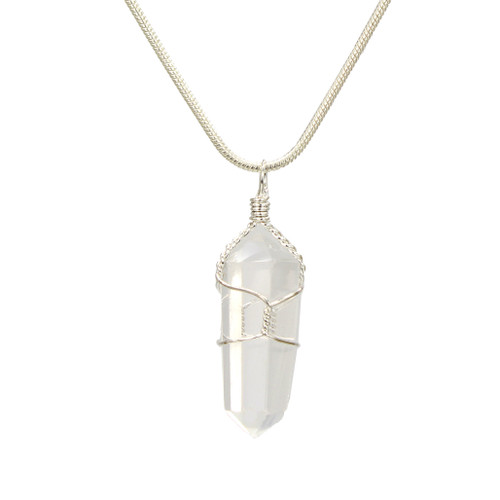 Clear Quartz Wire Wrap Point Pendant Necklace