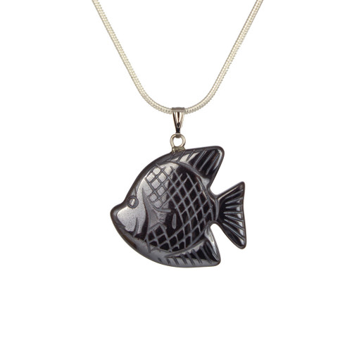 Hematite Fish Pendant Necklace