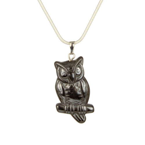 Hematite Owl Pendant Necklace