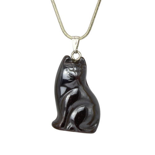 Hematite Cat Pendant Necklace