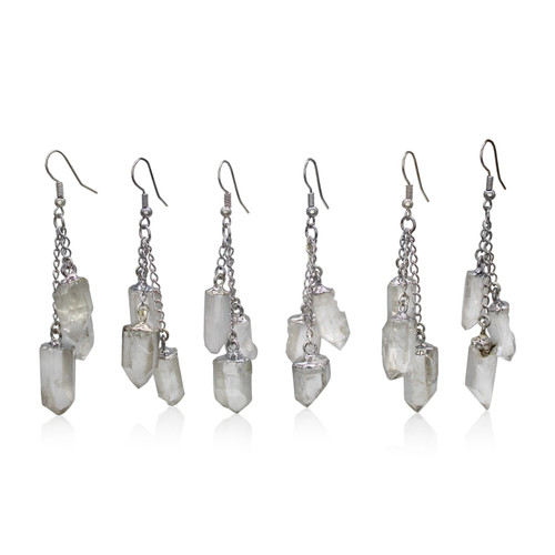 Raw Clear Quartz Triple Point Earrings ~

Clear Quartz ~ A beautiful high vibration crystal & the easiest to program for a variety of purposes. The clear white light within this crystal is your connection to the Divine & assists the higher chakras. Used in meditation to open the mind & heart to higher guidance of the spirit realm. A manifestation crystal.