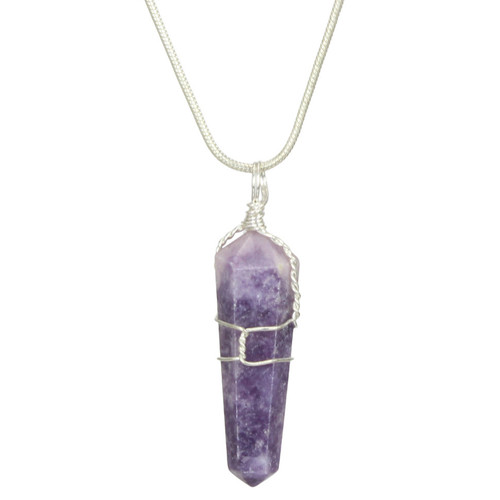 Lepidolite Wire Wrap Point Pendant Necklace