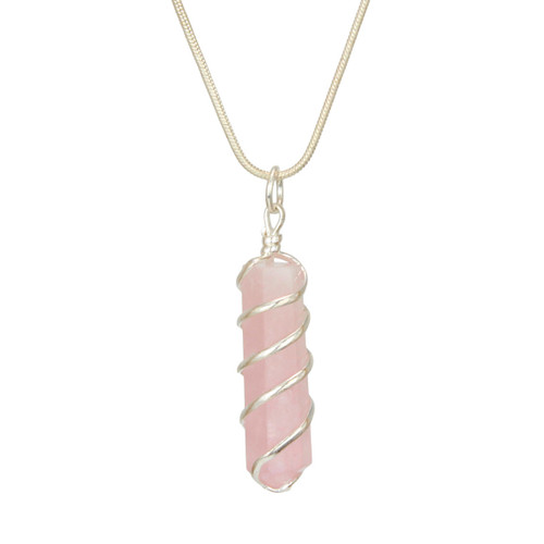 Rose Quartz Wrapped Coil Pendant Necklace