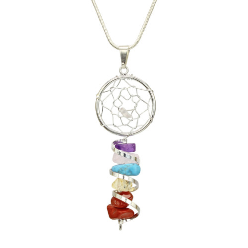 Silver Plated Circle w/ Chakra Stone Pendant Necklace