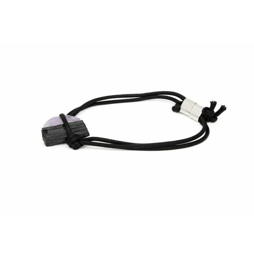 Amethyst w/ Black Tourmaline Black Cord Bracelet