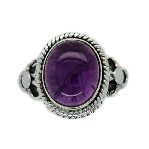 Amethyst Indian Gemstone Oval Ring ~

Amethyst ~ The Stone of Tranquility. A meditative and calming stone which works in the emotional, spiritual and physical planes providing peace and balance. Helps to increase psychic abilities and enhance intuition. Provides protection and psychic dreaming. Also known as a sobriety stone, assisting in getting rid of addictions.