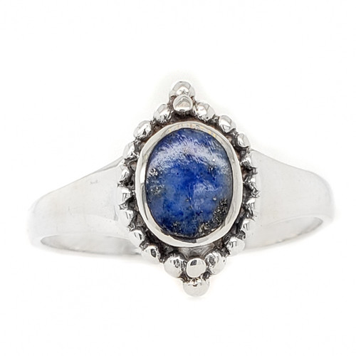 Sterling Silver Women's Ring with Lapis ~

Lapis Lazuli ~ Universal symbol of wisdom and truth. Activates the upper chakras and stimulates the pineal gland. Opens your connection to Spirit.Helps one to develop intuition, psychic visions and clairvoyant abilities. Creates feelings of peace, harmony and the gift of enlightenment.