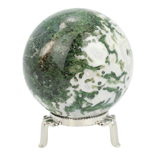 Moss Agate Sphere ~

Believed by some to be more of a Chalcedony with dendritic inclusions of manganese, chrome, and/or iron, rather than an Agate. This stone does not contain organic matter but is rather formed from the weathering of strong volcanic rock with patterns due to different levels of oxidation of the crystals within. Brings one closer to the energies of Mother Earth and is capable of helping one stay grounded in the pursuit of their ideas and goals. Offers protection around one’s aura. Encourages self-expression and rebuilding the divine connection to nature that most of us had during childhood. Moss Agate urges one to find comfort in smaller, more human things rather than getting caught up in societal pressures. Reminds us that the less we stress, the happier we’ll be.