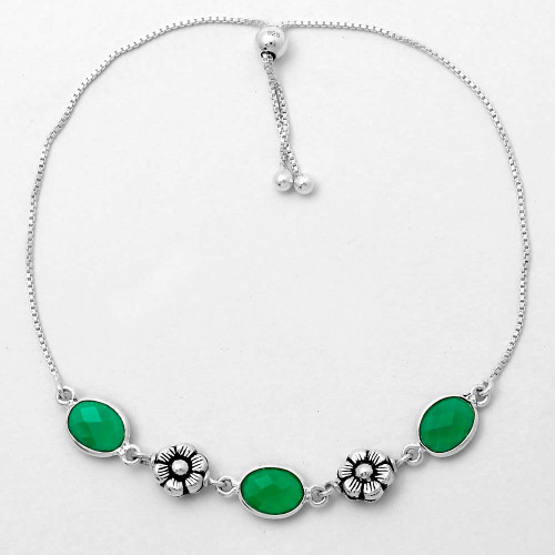Adjustable Floral - Green Onyx Briolette Slider Bracelet , Length 10 1/2 inch