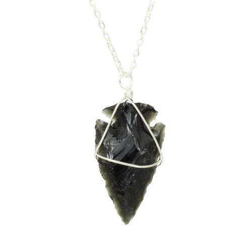 Black Obsidian Arrowhead Pendant Necklace