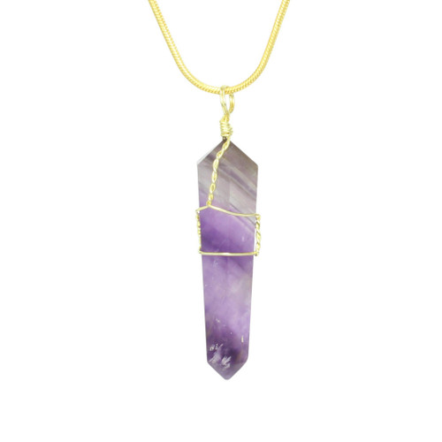 Gold Plated Amethyst Wire Wrap Point Pendant Necklace