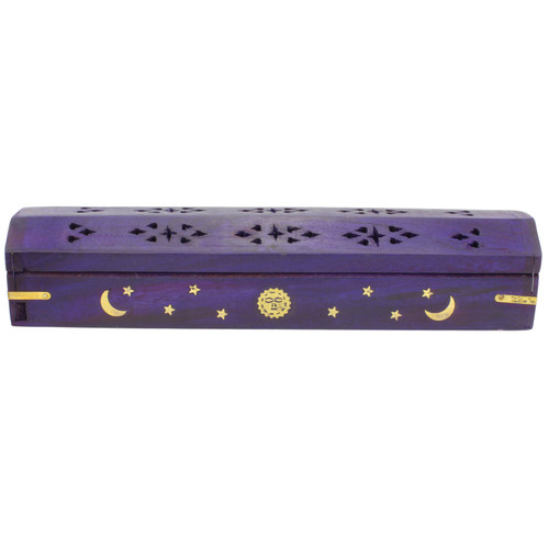 Purple Wood Coffin Incense and Cone Burner - Sun and Moon