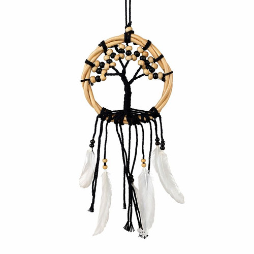 Rattan Tree of Life Web Catcher with Feathers & Beads