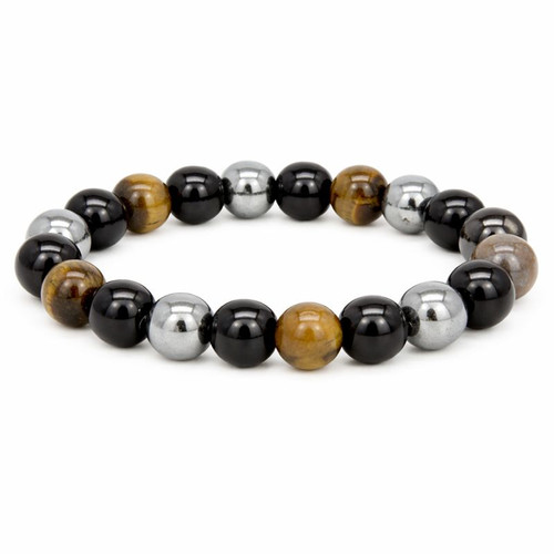Black Obsidian, Hematite and Tiger Eye Sphere 10mm Bracelet
