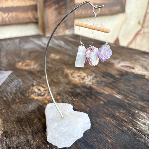 Healing Desk Chime with Selenite,Pink Tourmaline, Amethyst