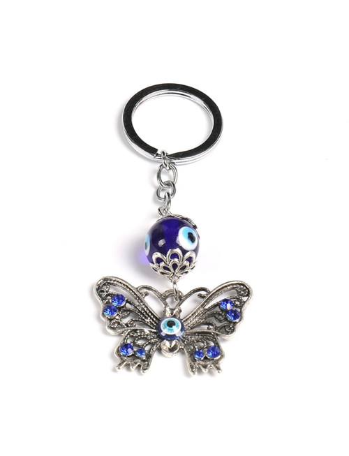 silver evil eye butterfly keychain for protection