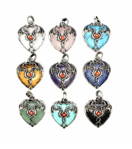 Silver Plated Dragon Heart Necklace (Assorted Crystals Available)