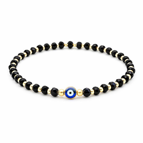 Black Beaded Evil Eye Adjustable Bracelet