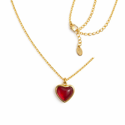 18K Gold Plated Stainless Steel Carnelian Heart Necklace with Adjustable Chain (17 - 19 Inches)