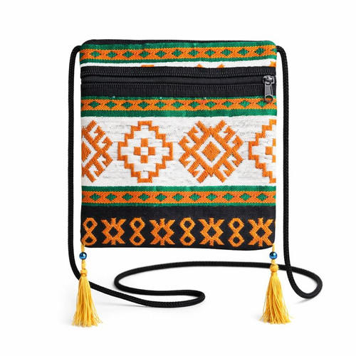 white woven zipper purse