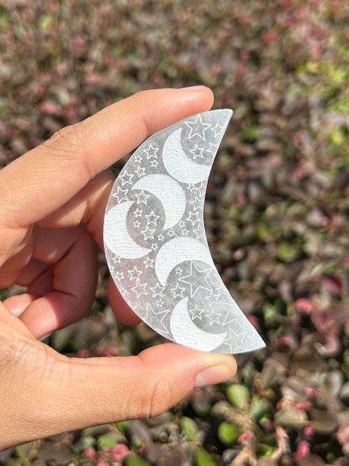 Selenite Crescent Moon with Stars