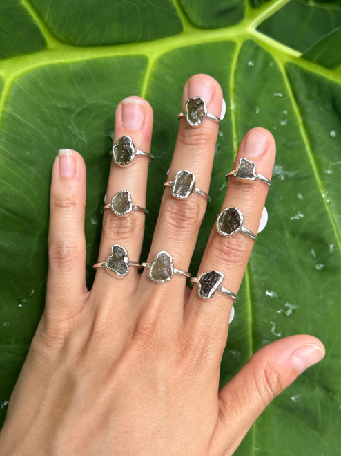 Sterling Silver Raw Moldavite Ring
