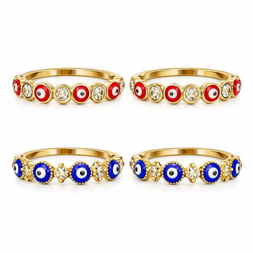 Gold Plated Evil Eye Stone Adjustable Ring (Color vary)