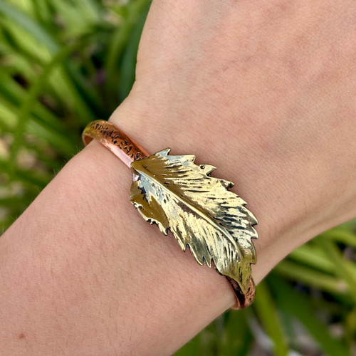Copper Leaf Bangle Bracelet