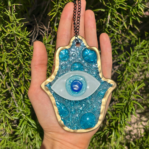 Evil Eye Wall Hanging Gold Rimmed Glass Ornament