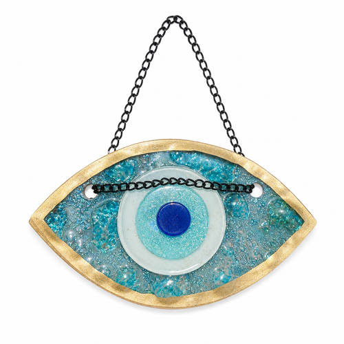 Evil Eye Wall Hanging Gold Rimmed Glass Ornament