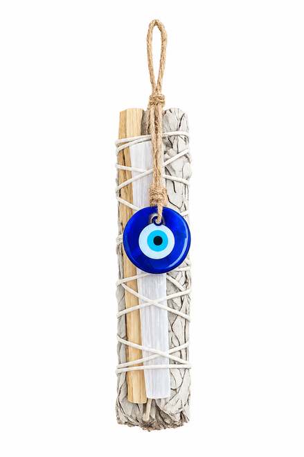 White Sage, Selenite, Palo Santo & Evil Eye Smudge Stick