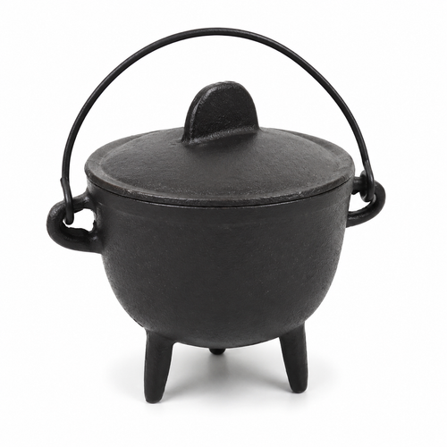 Cast Iron Cauldron with Lid 4.5"D 4.25"H