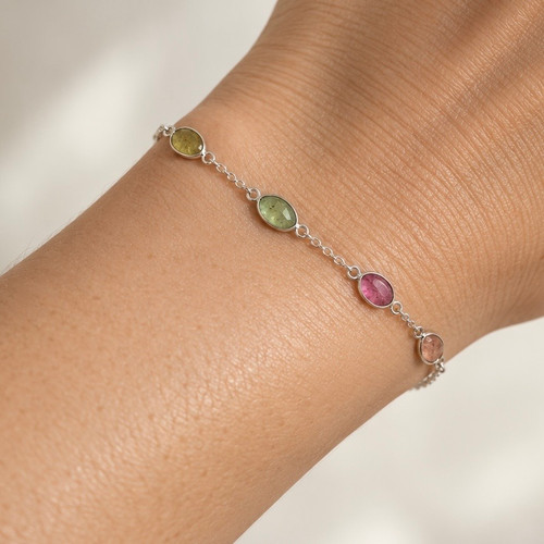 Sterling Silver Multi Tourmaline Bracelet