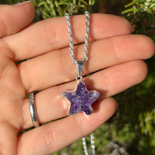 Amethyst Druzy Star Necklace