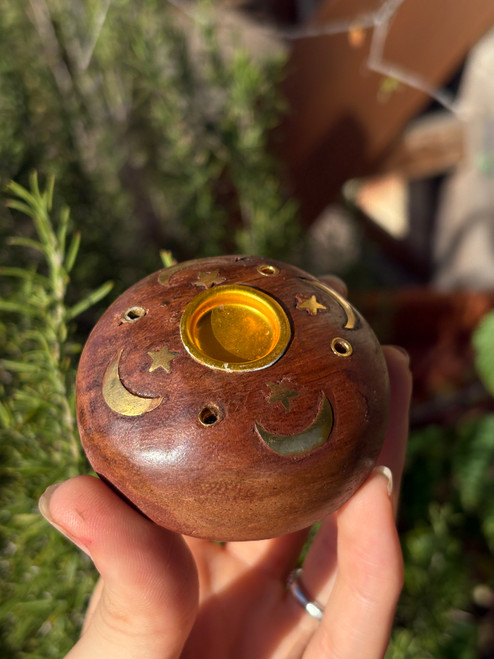 Moon & Stars Wooden Incense Stick & Cone Burner