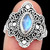 Sterling Silver Rainbow Moonstone Ring ~
Rainbow Moonstone ~ A Goddess stone that is associated with the magic of the moon. Most powerful time to use a moonstone is during a full moon. Brings good fortune, success and love. Assists in foretelling the future. Enhances intuition and promotes inspiration. A passionate love stone, stimulating kundalini energy. An excellent stone to use during meditation to understand oneself.