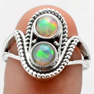 ETHIOPIAN オパール 天然石 サラウンドドット リング S925 Ethiopian Opal Ring, 925 Solid Sterling Silver Ring