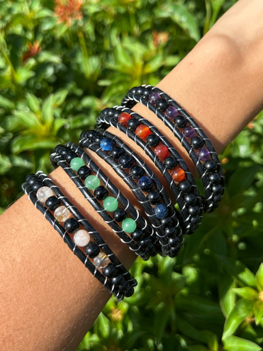 Leather Gemstone Clasp Bracelet (Stones Vary)